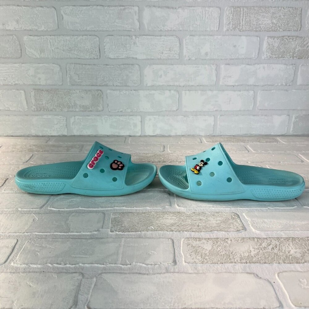 Crocs Classic Men 5 Women 7 Blue Green Strap Slide Unisex Iconic Sandals‎ Charms - Picture 10 of 14